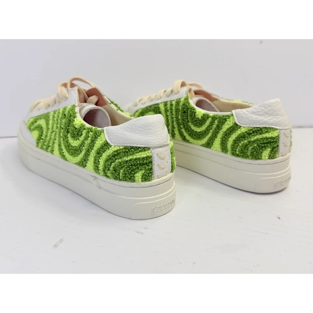 Soludos Ibiza Platform Sneakers Women's 8.5 Green Terry Swirl Leather